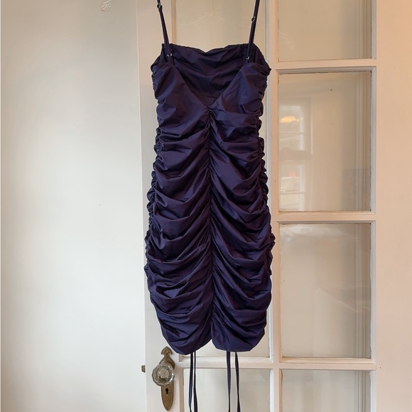 Tiger Mist Navy Purple Ruched Mini Dress with Bow Ties and Ribbons size XS - Picture 4 of 6